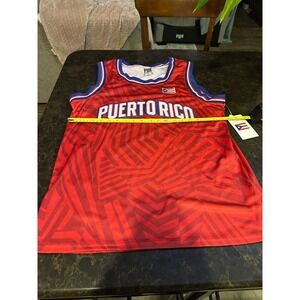 PUR Puerto Rico Soccer Jersey Mens Medium Red Geometric Mesh Tank Top RXMI 978S